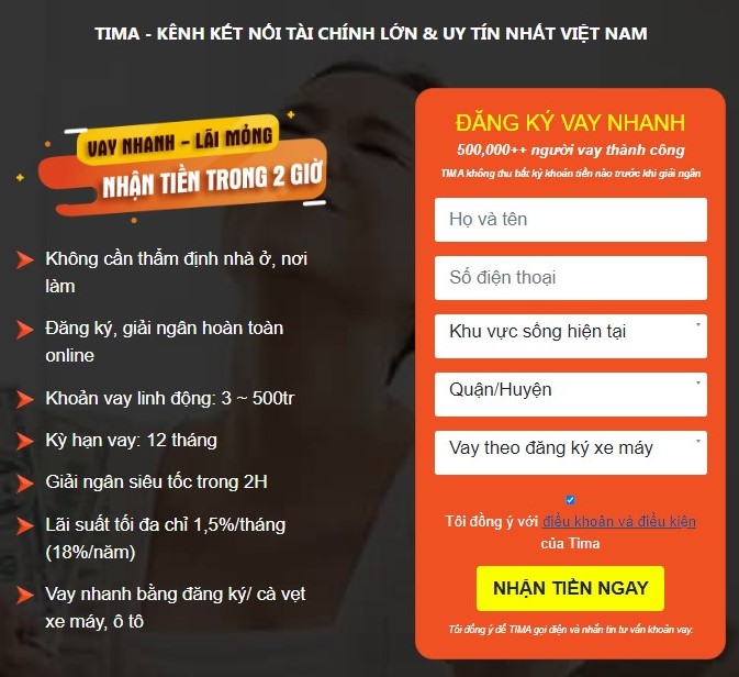 Vay nhanh online Tima chỉ 1,5%/tháng