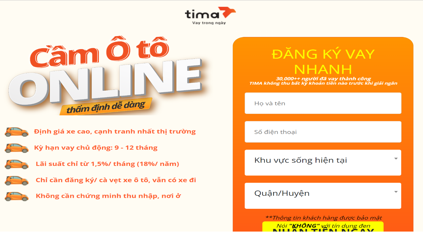 Vay nhanh online Tima chỉ 1,5%/tháng